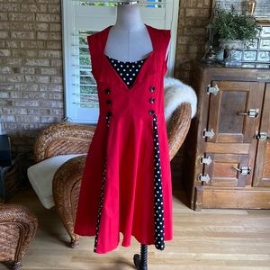 KILLREAL Women's Polka Dot Retro Vintage Style Cocktail Party Swing Dress LARGE